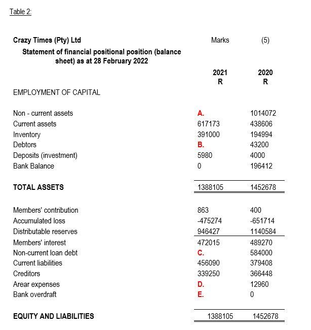 financials of Crazy Times (Pty) Ltd 2022. Using the template provided complete