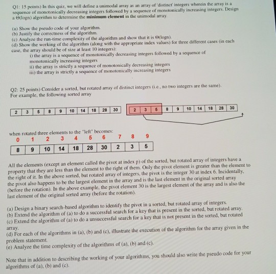  1ts) In this quiz, we will define a unimodal array as