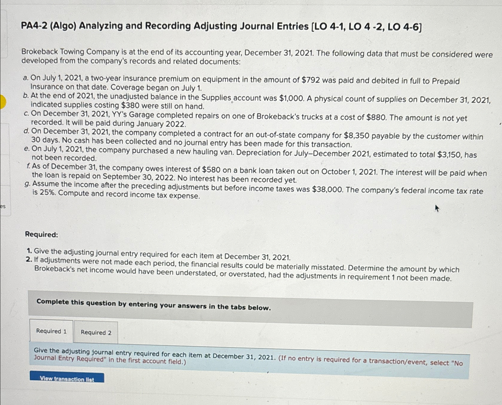  PA4-2(Algo) Analyzing and Recording Adjusting Journal Entries [LO 4-1, LO 4-2,
