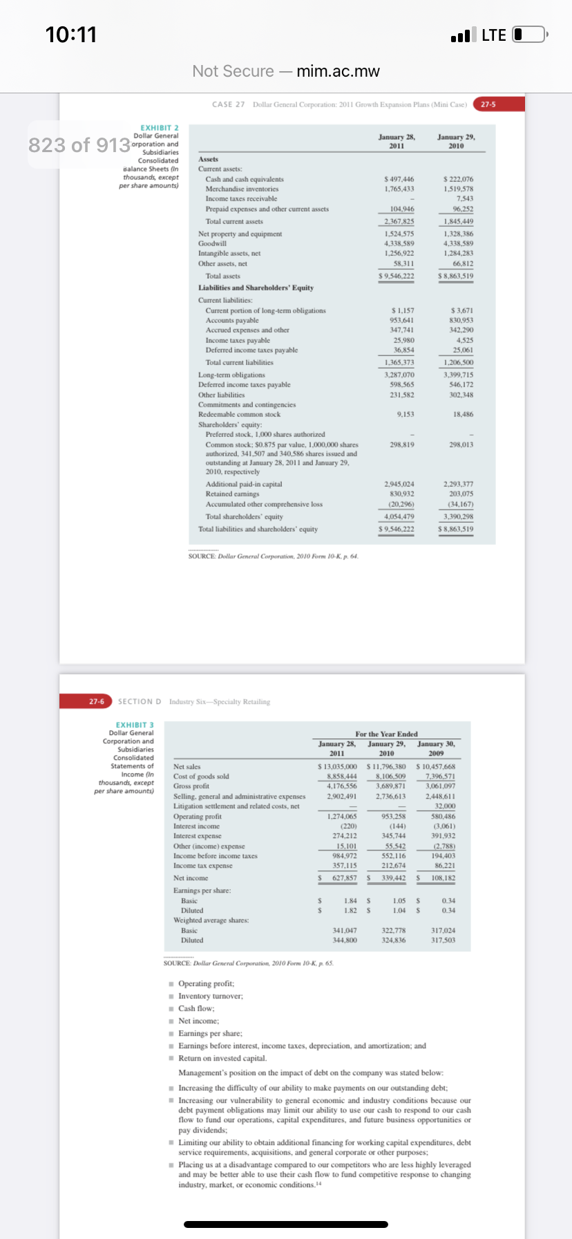 or current obligations in 2010 and 2011? Explain 10:10 LTE O Not