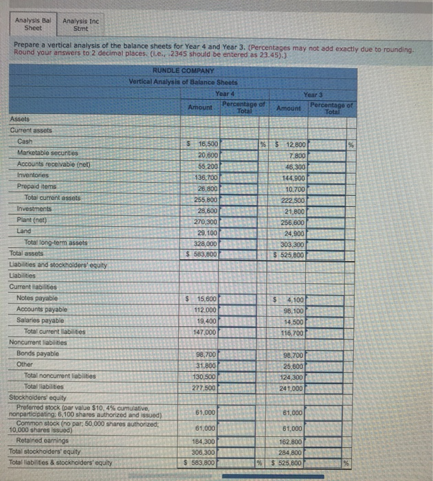  Analysis Bal Sheet Analysis Inc Semt Prepare a vertical analysis of