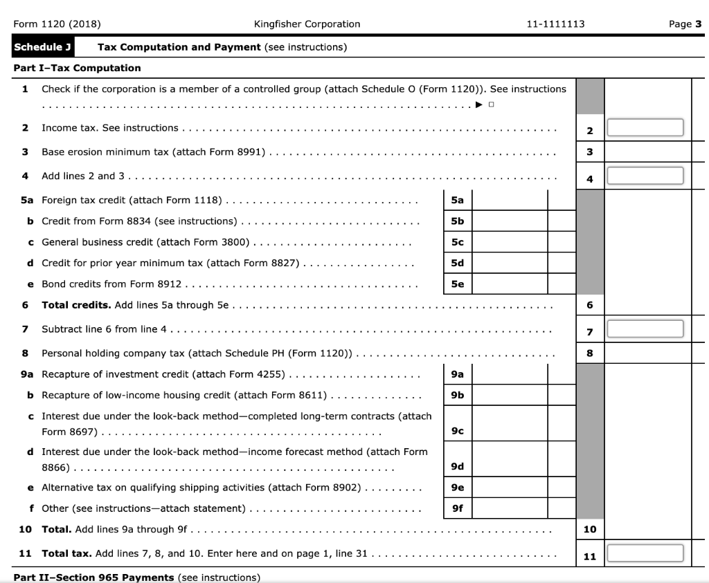 Employer identification number 11-1111113 O A Check if: 1a Consolidated return (attach