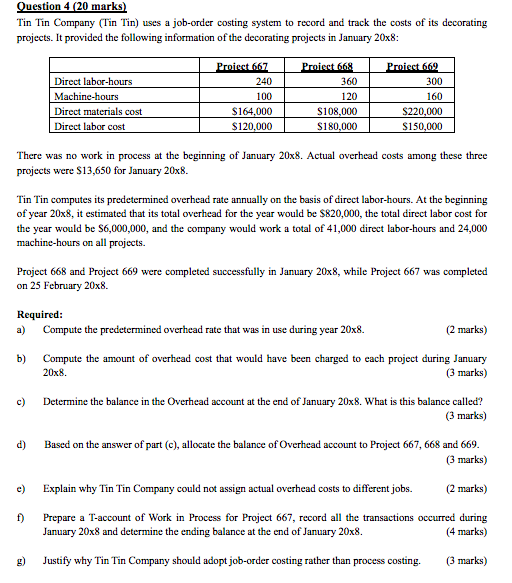 write the step please Question 4 (20 marks) Tin Tin Company