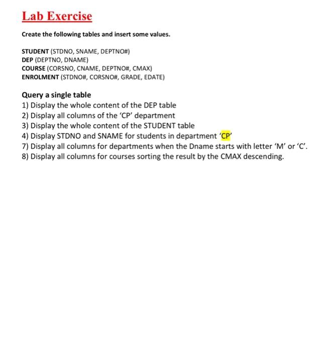 can you solve this by oracle live SQL Lab Exercise Create the