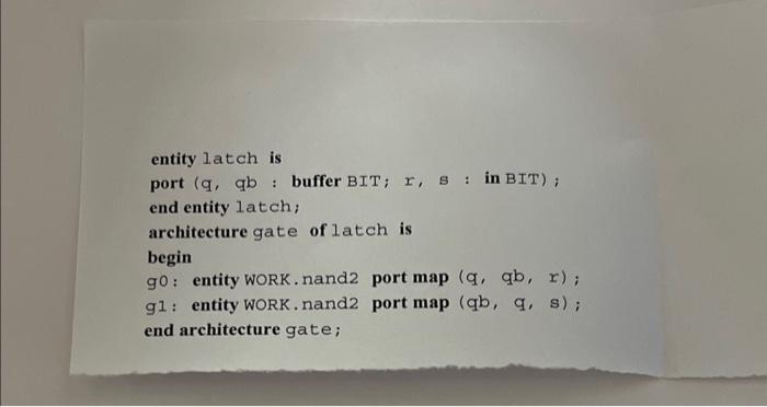 The circuit for this VHDL code entity latch is port (q, qb