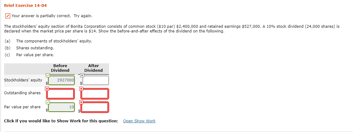  Brief Exercise 14-04 Your answer is partially correct. Try again. The