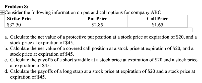  Show calculation and discuss thank you Problem 8: + Consider the