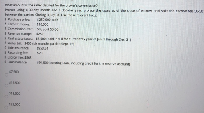 using a 30-day month and a 360-day year, prorate the taxes as