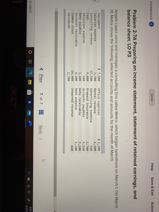 Homework Saved Help Save & Exit Submi Problem 2-7A Preparing an