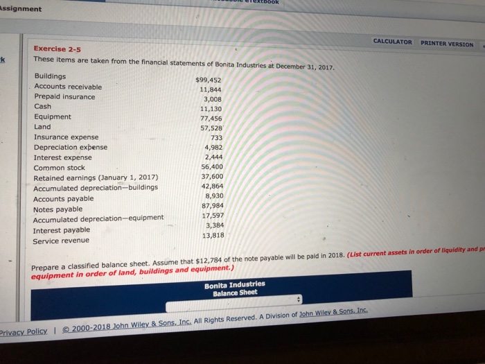  ssignment CALCULATOR PRINTER VERSION Exercise 2-5 These items are taken from