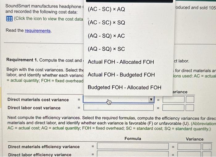 cost data.) Read the requirements. Requirement 1. Compute the cost and efficiency