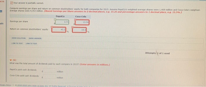  CES Your answer is partially correct. Compute earnings per share and