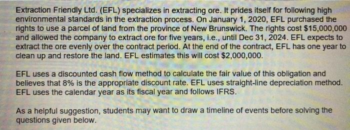  Extraction Friendly Ltd. (EFL) specializes in extracting ore. It prides itself