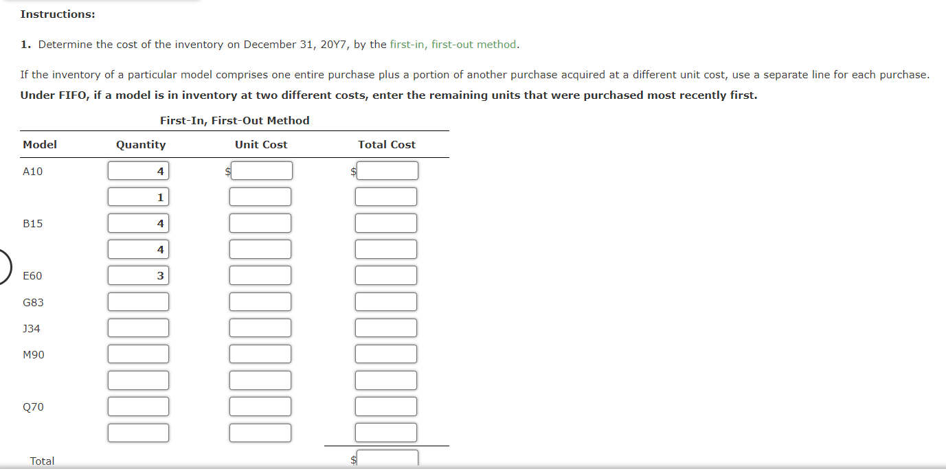 appliances on January 1, 20Y7, purchases invoices during the year, and the