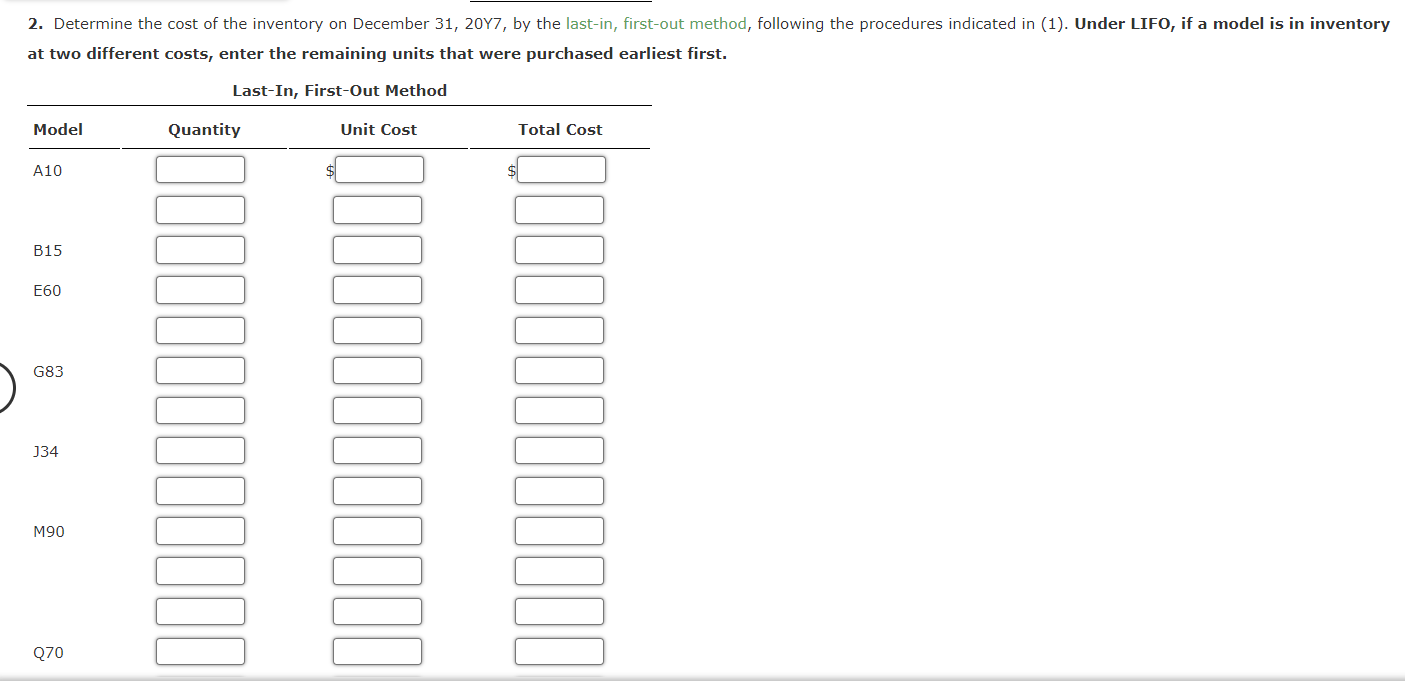 inventory count on December 31, 20Y7, of Amsterdam Appliances are summarized as