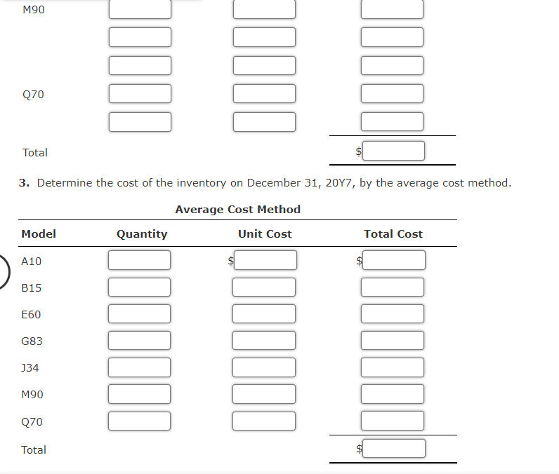 follows: Instructions: 1. Determine the cost of the inventory on December 31,20Y7,