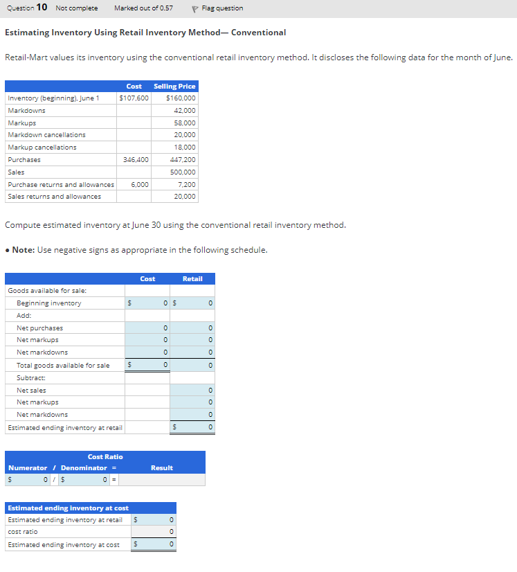  Estimating Inventory Using Retail Inventory Method-Conventional Retail-Mart values its inventory using
