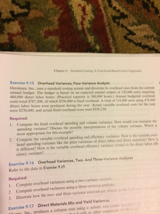exercise 9.15 Overhead Variance, Four-Variance Analysis Oerstman, Inc., uses a standard costing