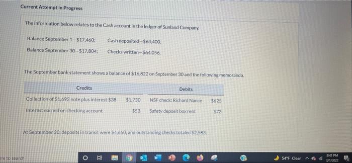  Current Attempt in Progress The information below relates to the Cash