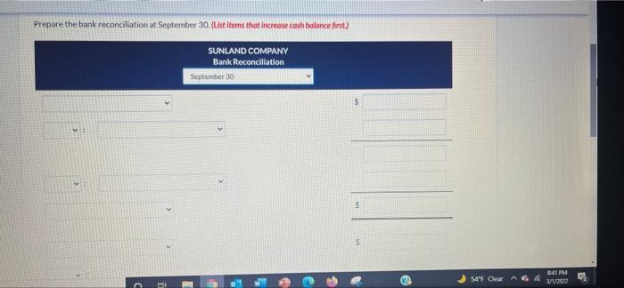 account in the ledger of Sunland Company Balance September 1-$17.460: Cash deposited-564,400