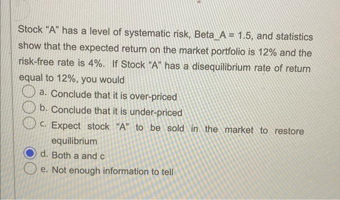 =1.5, and statistics show that the expected return on the market portfolio