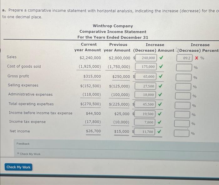  Prepare a comparative income statement with horizontal analysis, indicating the increase