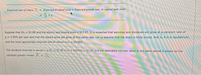  Expected rate of return, r1= Expected dividend yield + Expected growth