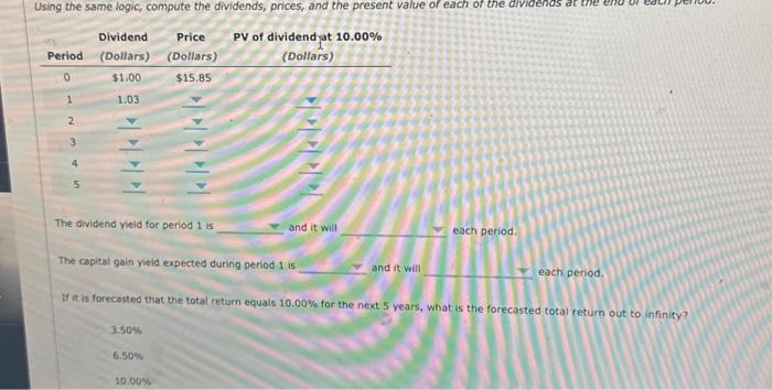 rate, or capital gain yield =D1+g Suppose that D0=$1.00 and the stock's