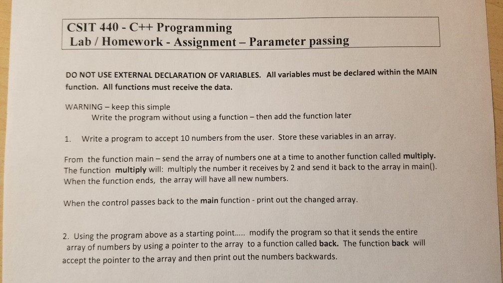  CSIT 440 - C++ Programming Lab Homework Assignment- Parameter passing DO