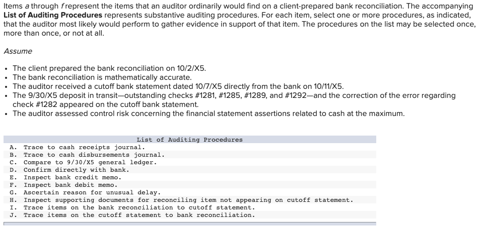  Items a through frepresent the items that an auditor ordinarily would