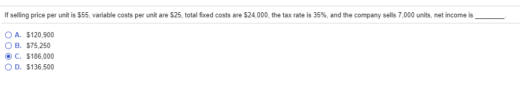  If selling price per unit is $55, variable costs per unit