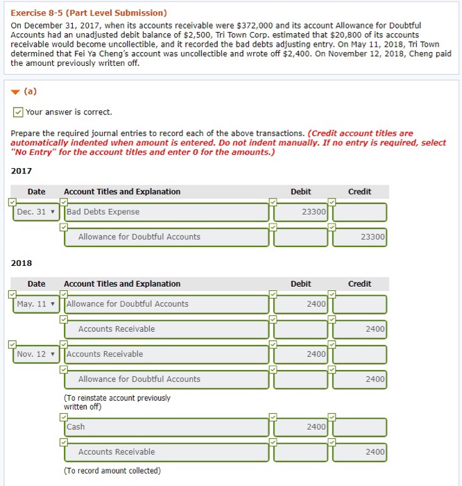  Exercise 8-5 (Part Level Submission) On December 31, 2017, when its