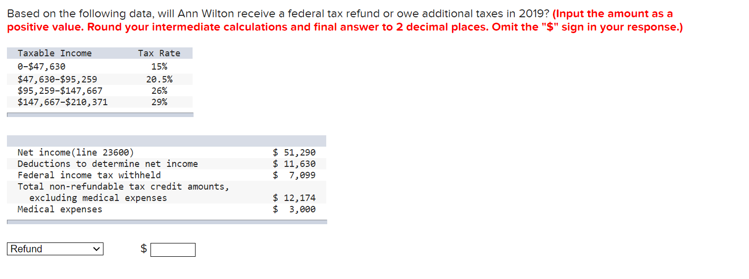  Based on the following data, will Ann Wilton receive a federal
