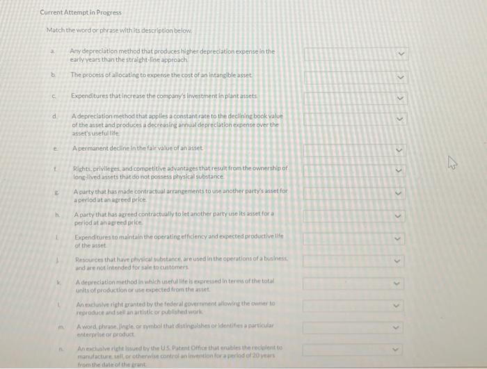  Current Attempt in Progress Match the word or phrase withits description