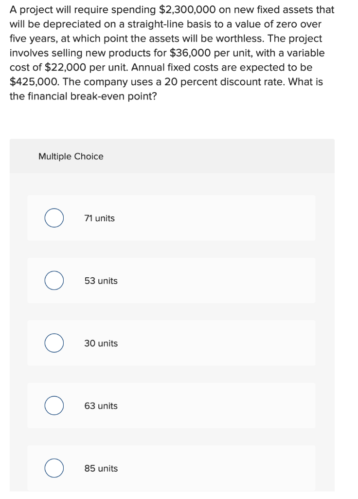  A project will require spending $2,300,000 on new fixed assets that