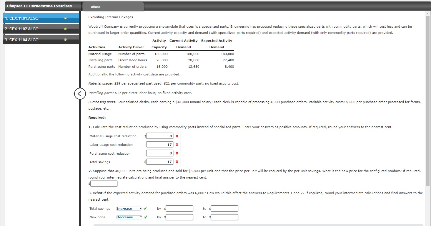  Exploiting Internal Linkages Additionally, the following activity cost data are provided: