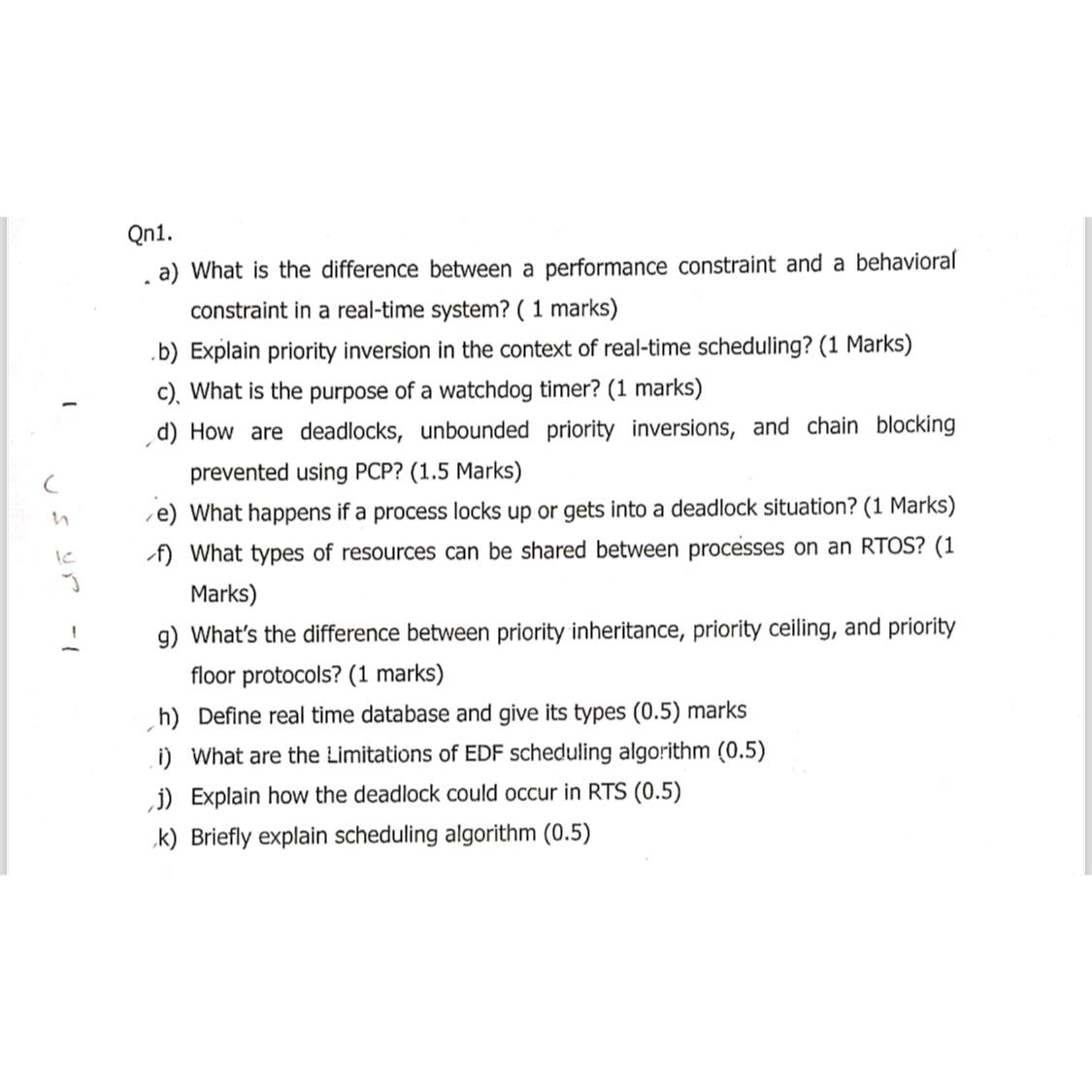  Qn1. a) What is the difference between a performance constraint and