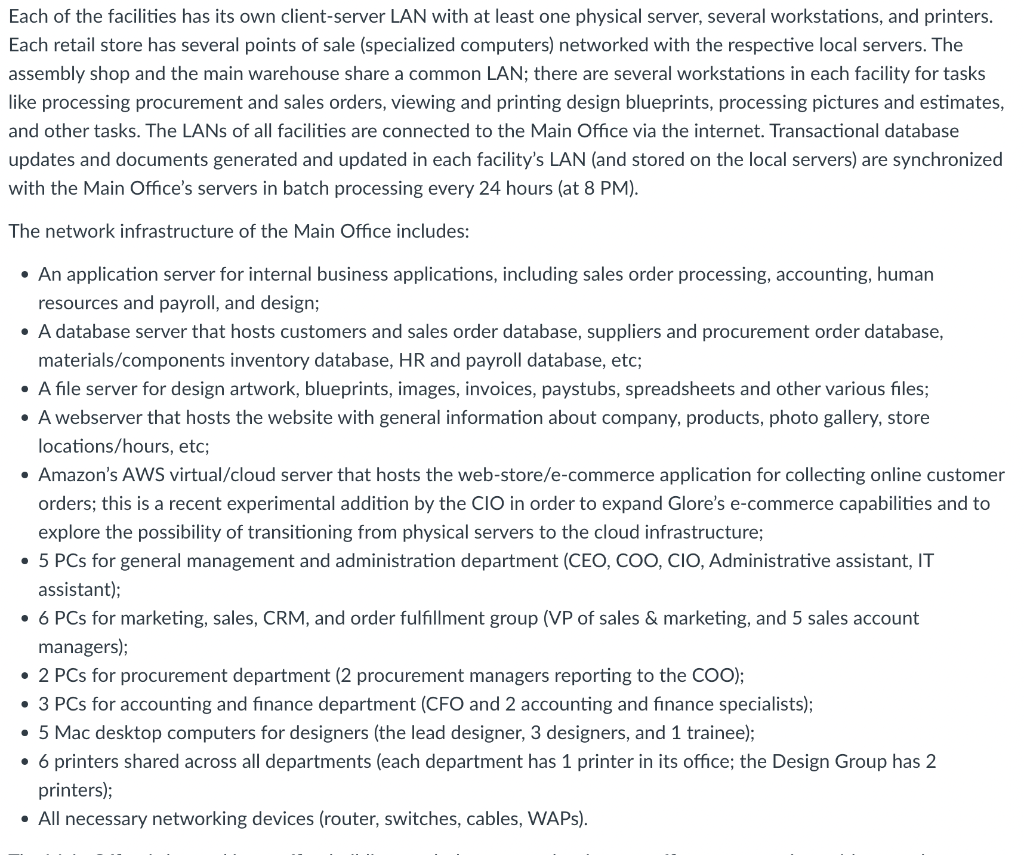 document details about LANs in each individual location. Lets begin with the