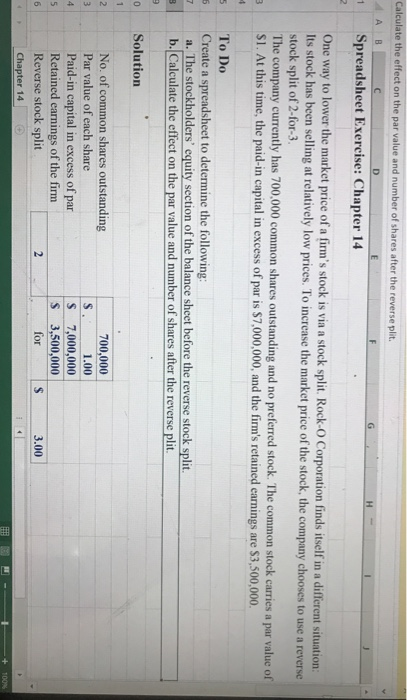 spreadsheet excercise on excel Calculate the effect on the par value and