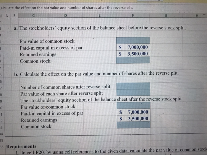 number of shares after the reverse plit. AAB 1 Spreadsheet Exercise: Chapter