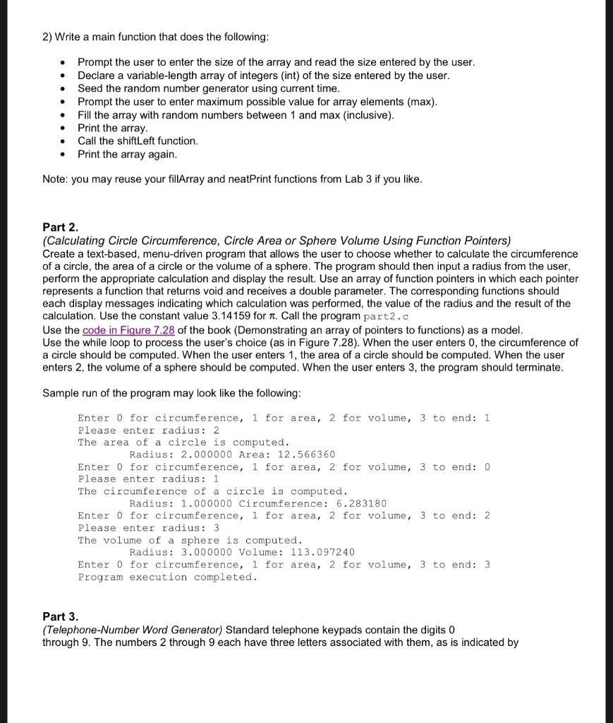  2) Write a main function that does the following . Prompt