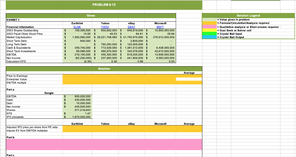 PROBLEM 8-12 Given Solution Legend EXHIBIT 1 Value given in problem