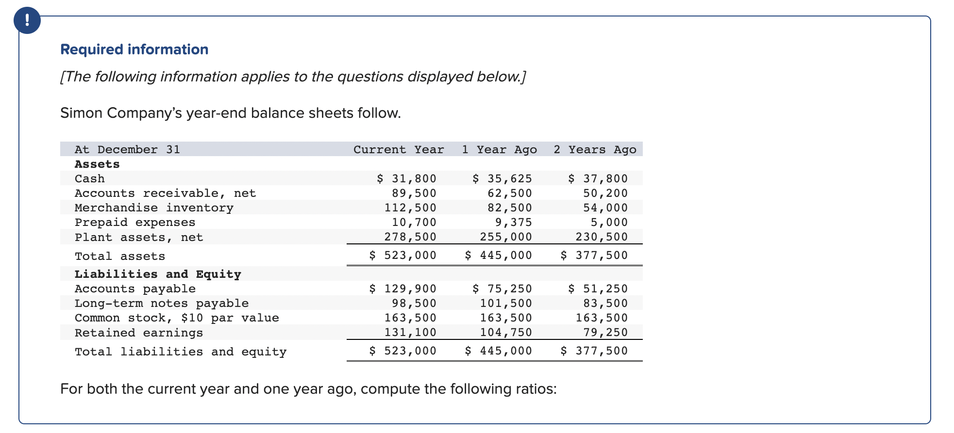 Please help me solve this Required information [The following information applies to