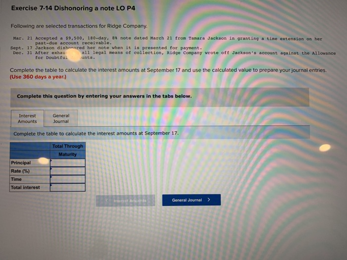  Exercise 7-14 Dishonoring a note LO P4 Following are selected transactions