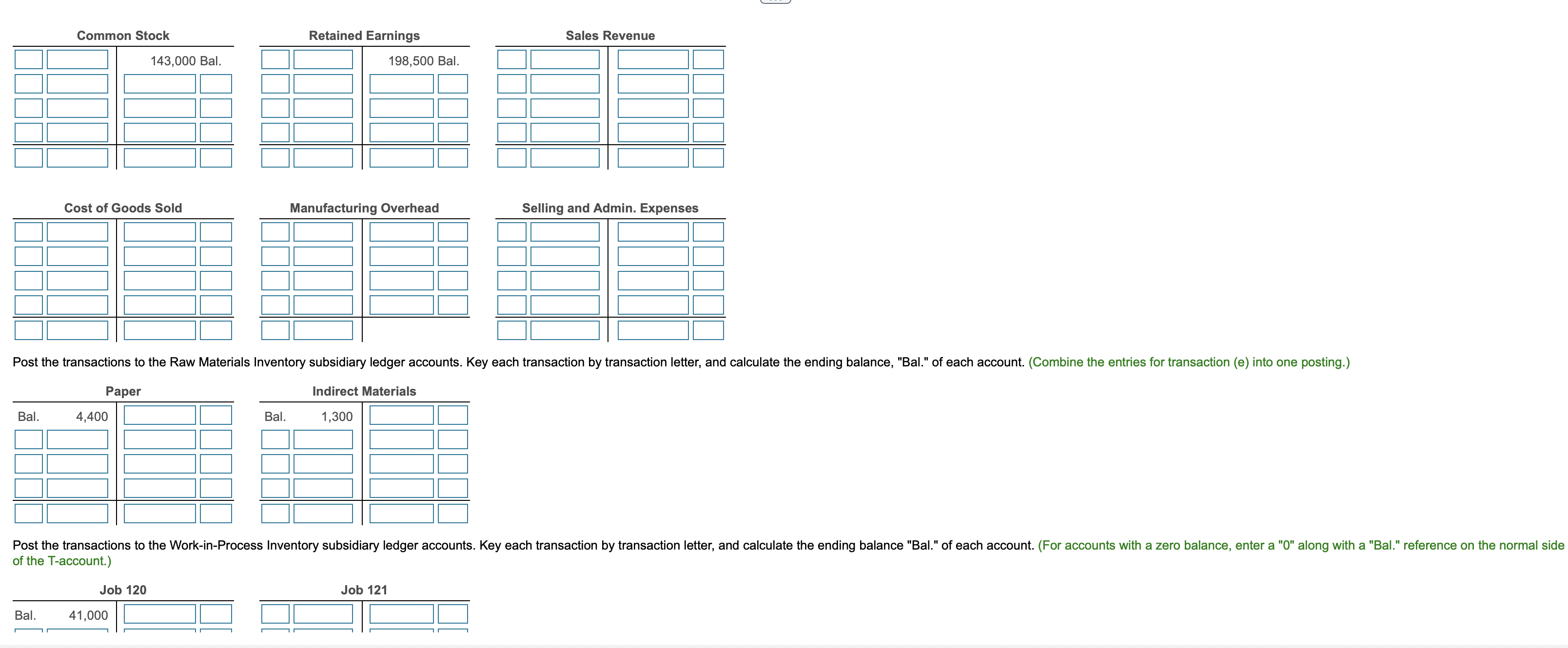 T-accounts using the transaction letters as a reference. with a zero balance,