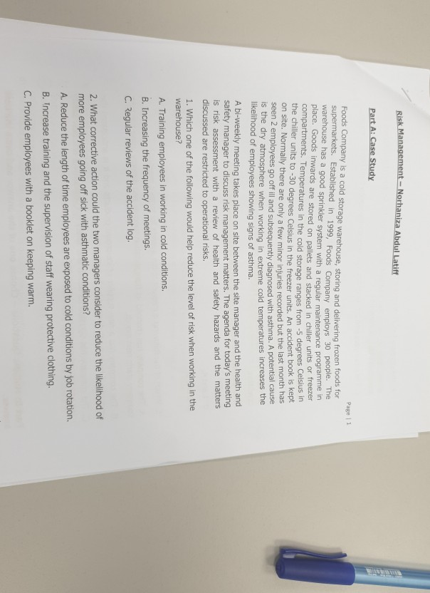  Risk Management - Norhaniza Abdul Latiff Part A: Case Study Page