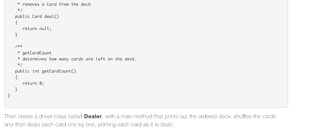 card with a face value and a suit. Modify the skeleton file