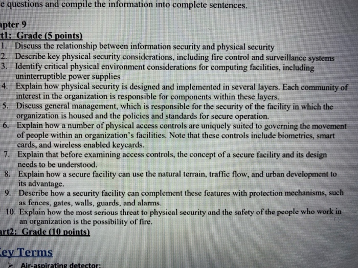  e questions and compile the information into complete sentences. apter 9