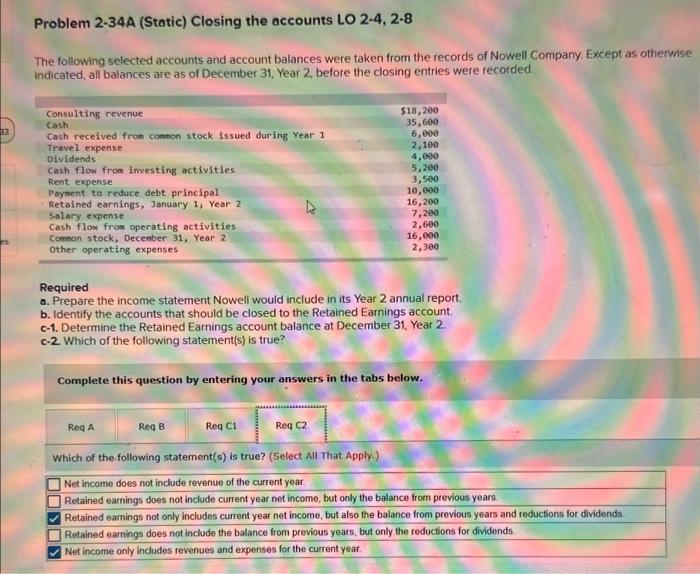  33 es Problem 2-34A (Static) Closing the accounts LO 2-4, 2-8