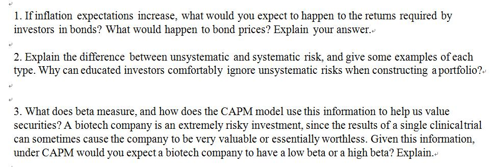 1. If inflation expectations increase, what would you expect to happen